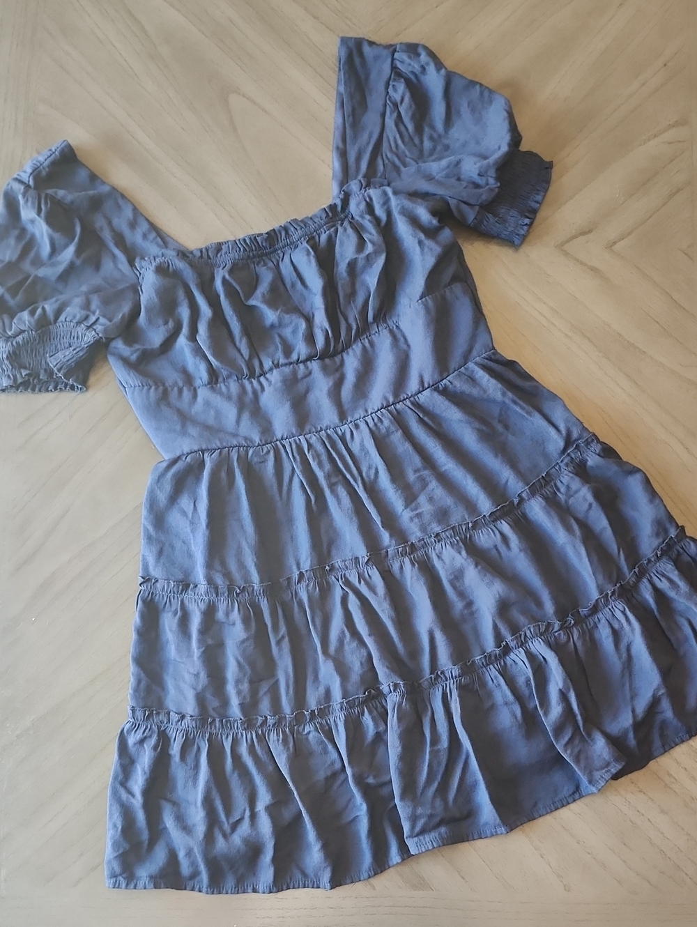 Trixxi Navy Blue Off-Shoulder Tiered Peasant Top Dress Juniors Size XL